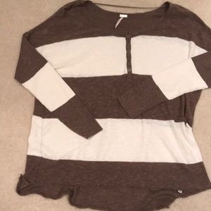 FP BEACH Heather brown and cream striped long sleeve sweater